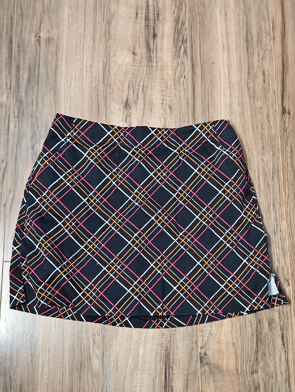 Lady Hagen Black Plaid Mini Skirt with Pink & Orange Lines With Shorts Under 8